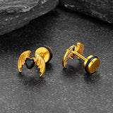 Black CZ Heart Devil Wings Stud Earrings in Stainless Steel