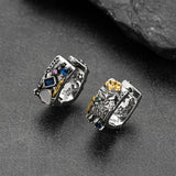 Punk Graffiti Joker Eagle Shield Star Square Hoop Earrings with Crystals for Men