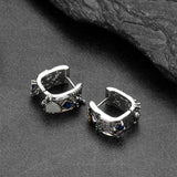 Punk Graffiti Joker Eagle Shield Star Square Hoop Earrings with Crystals for Men