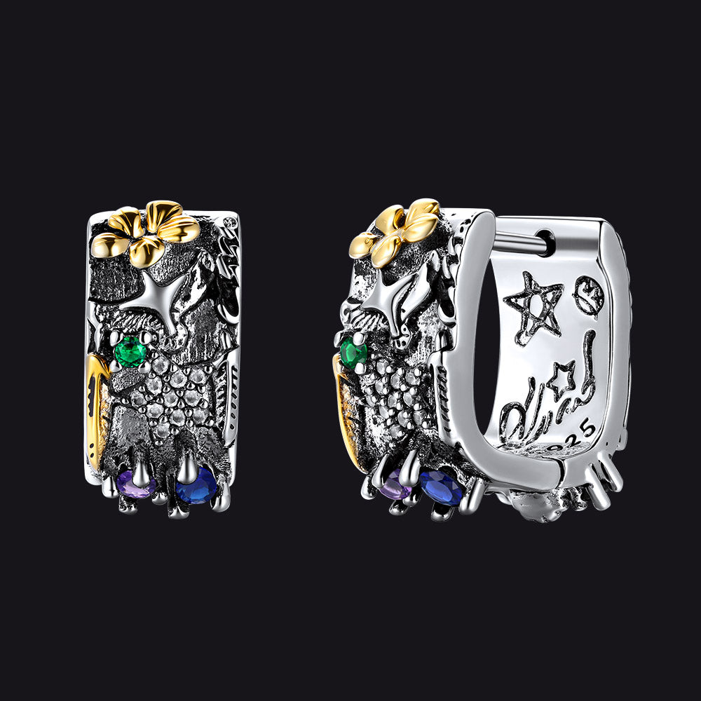 Punk Graffiti Joker Eagle Shield Star Square Hoop Earrings with Crystals for Men