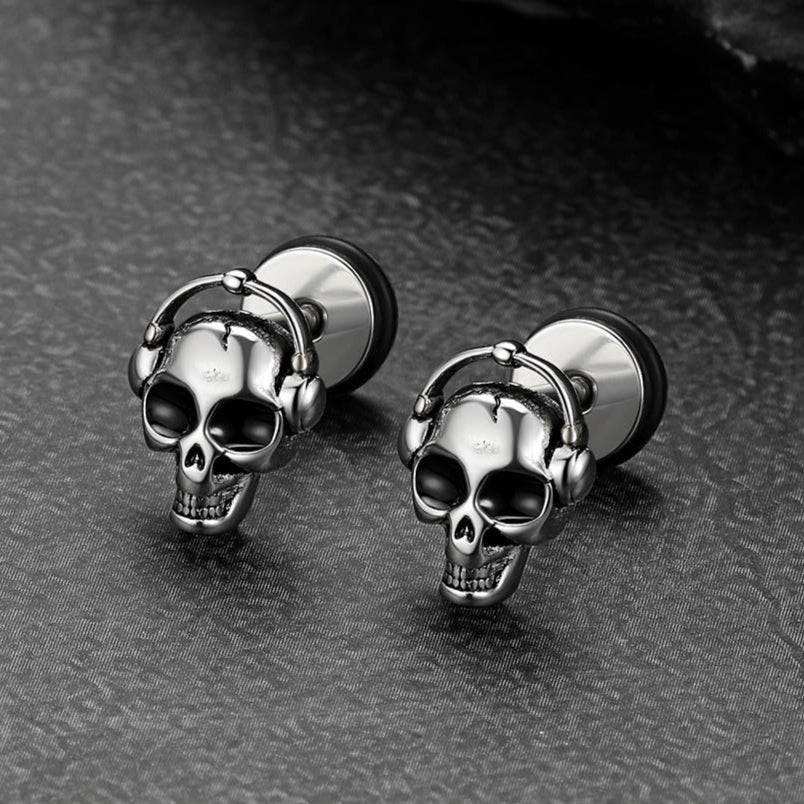Halloween Gothic Music Skull Stud Earrings for Men