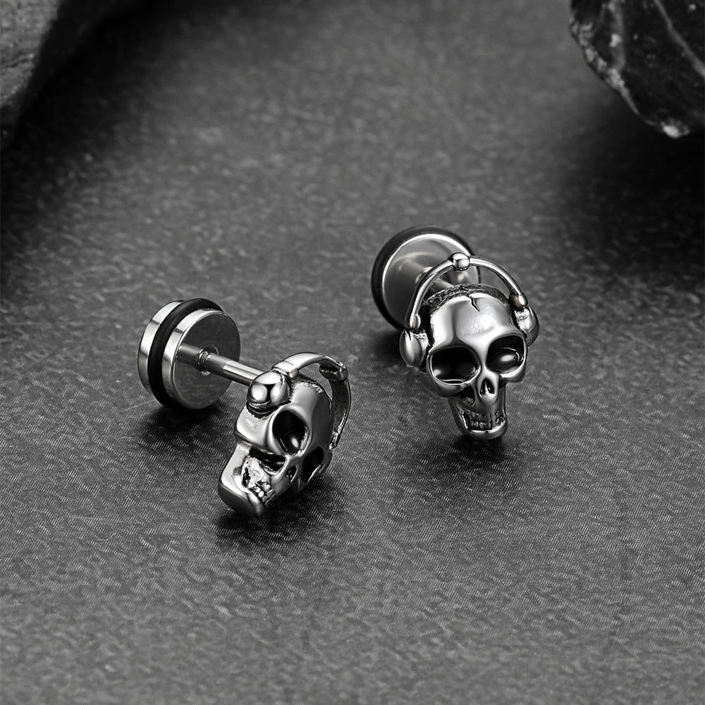 Halloween Gothic Music Skull Stud Earrings for Men