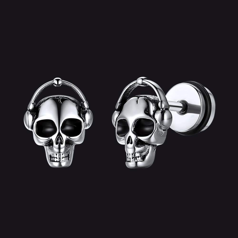 Halloween Gothic Music Skull Stud Earrings for Men