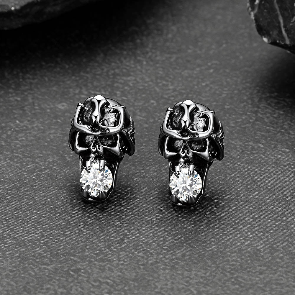 Halloween Punk Diamond Skull Earrings for Men in Stainless Steel