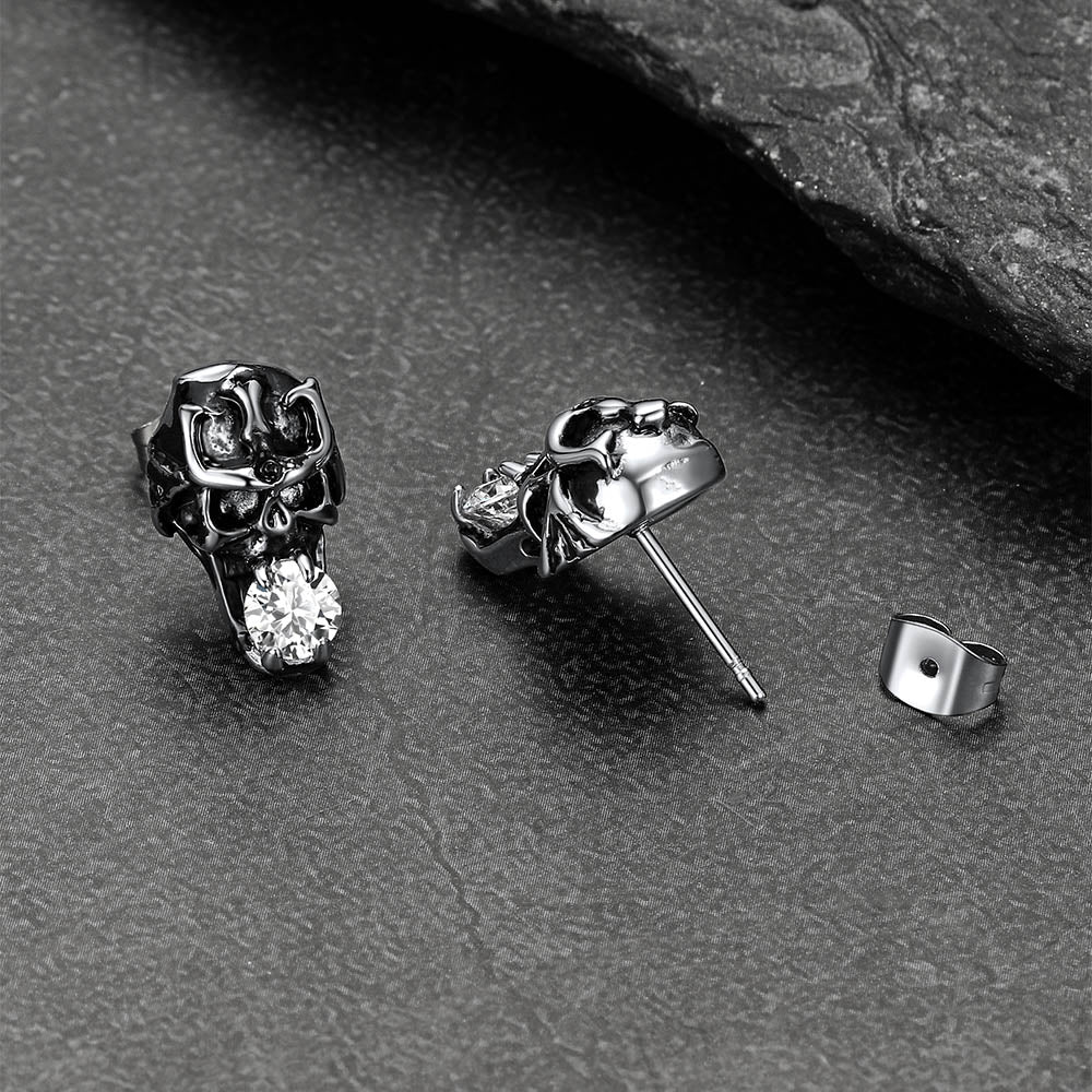 Halloween Punk Diamond Skull Earrings for Men in Stainless Steel