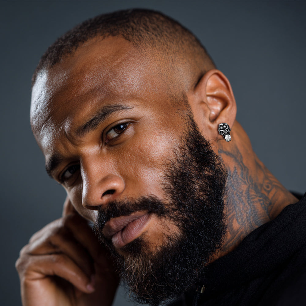 Halloween Punk Diamond Skull Earrings for Men in Stainless Steel