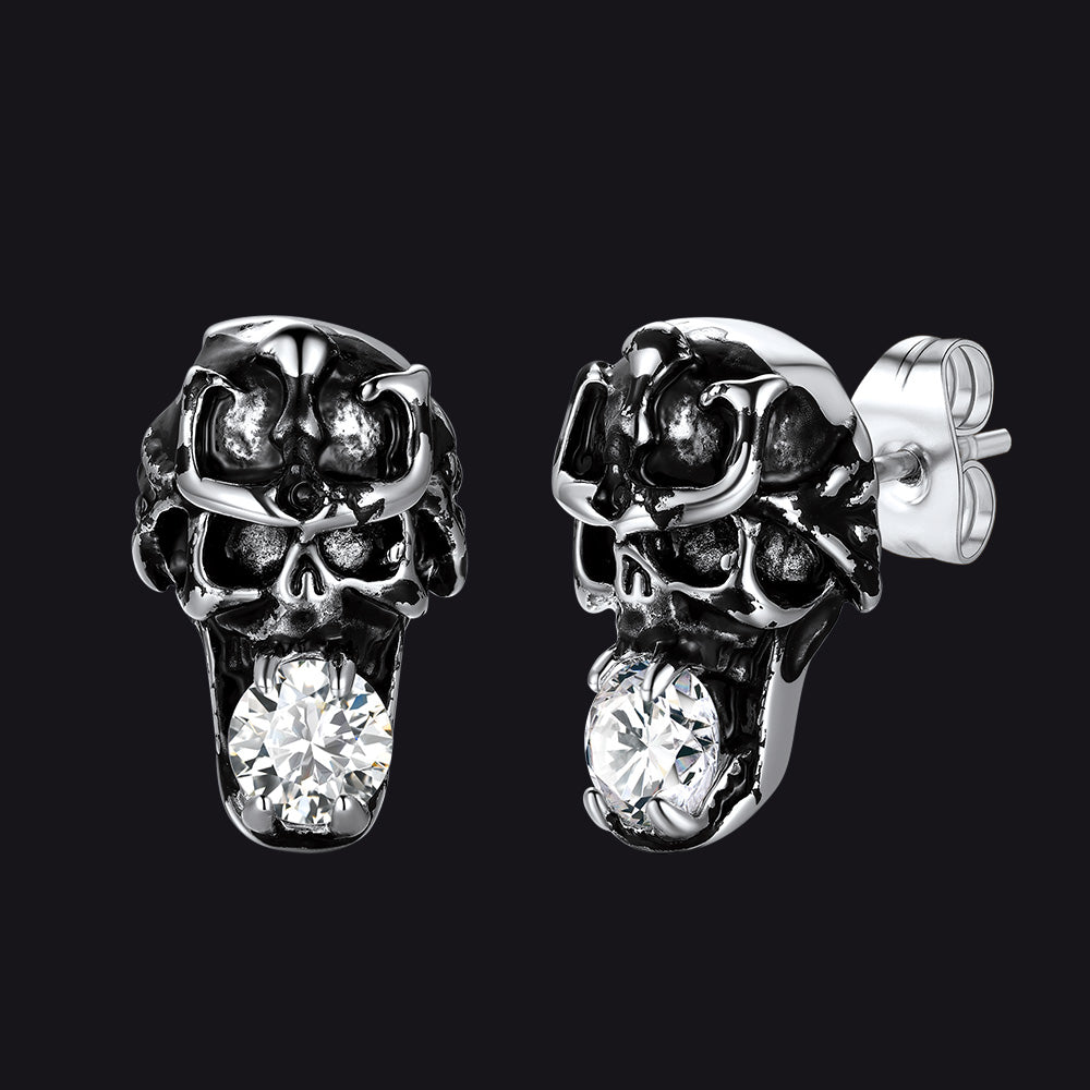Halloween Punk Diamond Skull Earrings for Men in Stainless Steel