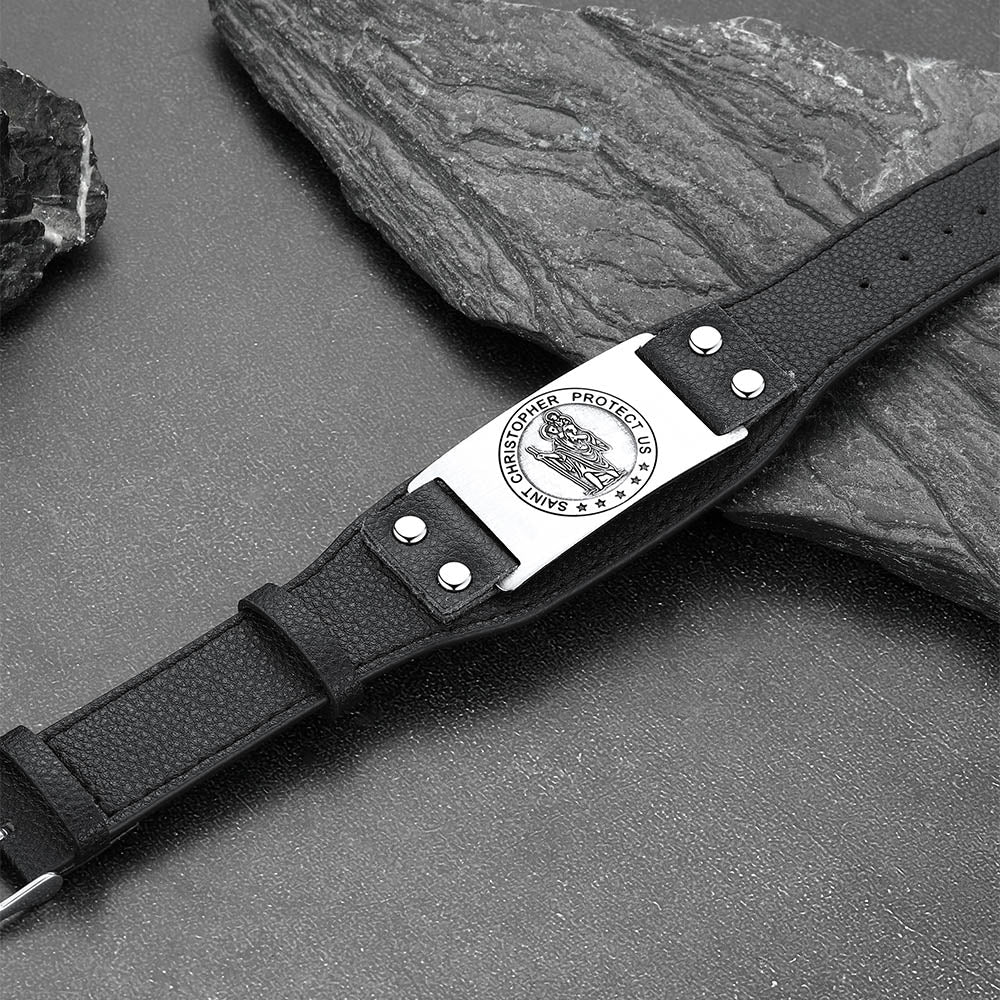 Flash Sale Saint Floriant PU Cuff Bracelet Leather Wristband for Men