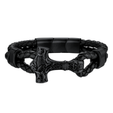 Viking Thor's Hammer Mjolnir Braided Leather Bracelet Gift For Men