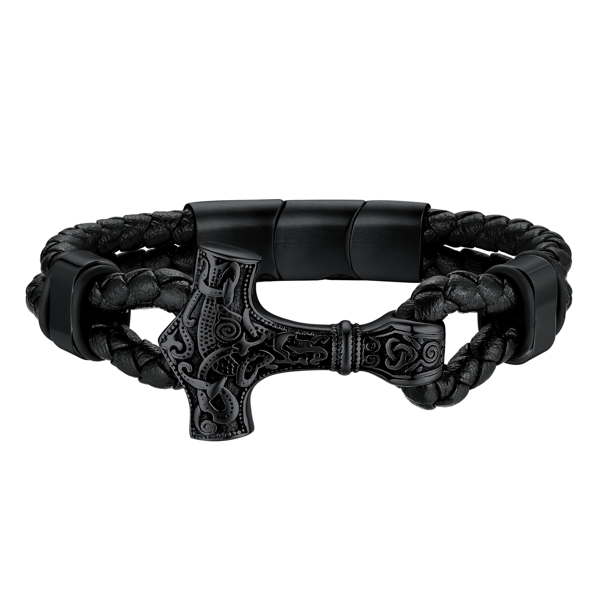 Viking Thor's Hammer Mjolnir Braided Leather Bracelet Gift For Men