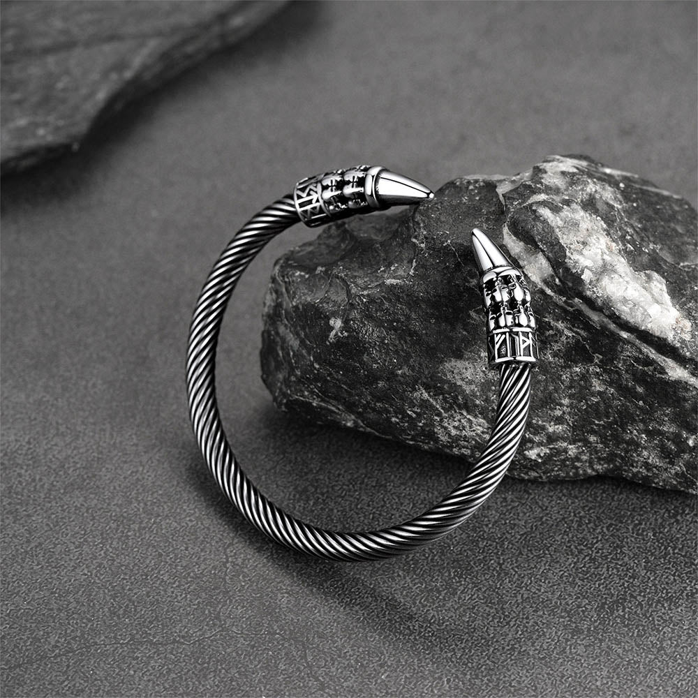 Viking Runes Skull Arm Ring Dangle Bracelet for Men