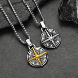 Cuban Curb Chain & Polaris Compass Pendant Layered Necklaces Set for Men