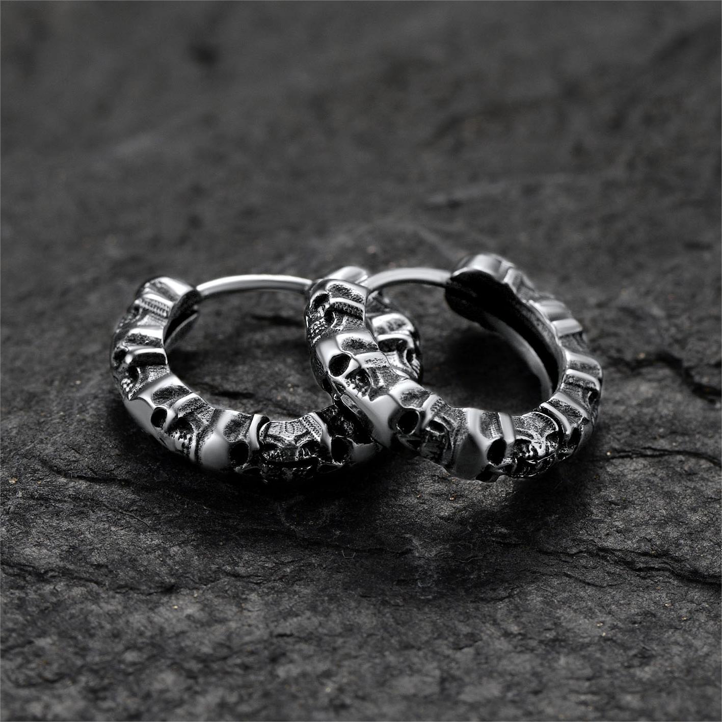 Gothic Skull Huggie Hoop Earrings For Men Women