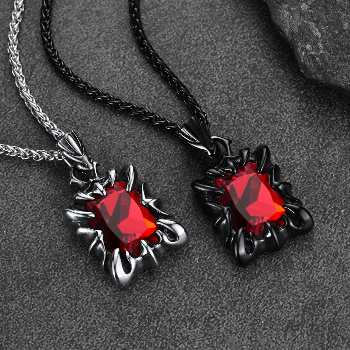 Gothic Crystal Ruby Dragon Claw Necklace for Men