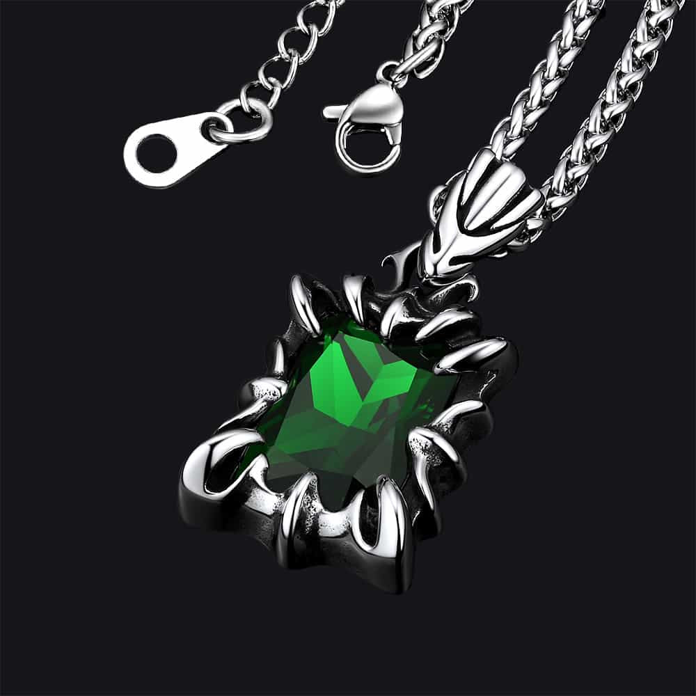 Gothic Crystal Ruby Dragon Claw Necklace for Men