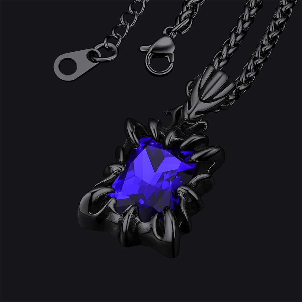 Gothic Crystal Ruby Dragon Claw Necklace for Men