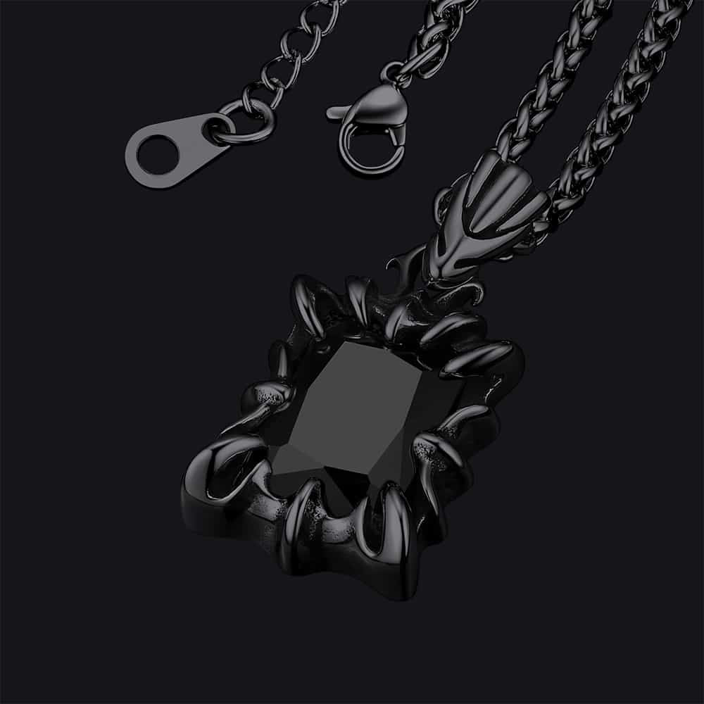 Gothic Crystal Ruby Dragon Claw Necklace for Men