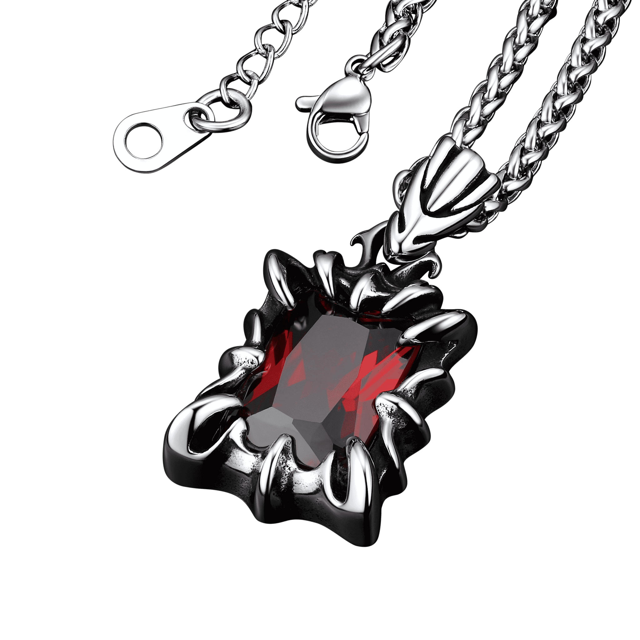 Gothic Crystal Ruby Dragon Claw Necklace for Men
