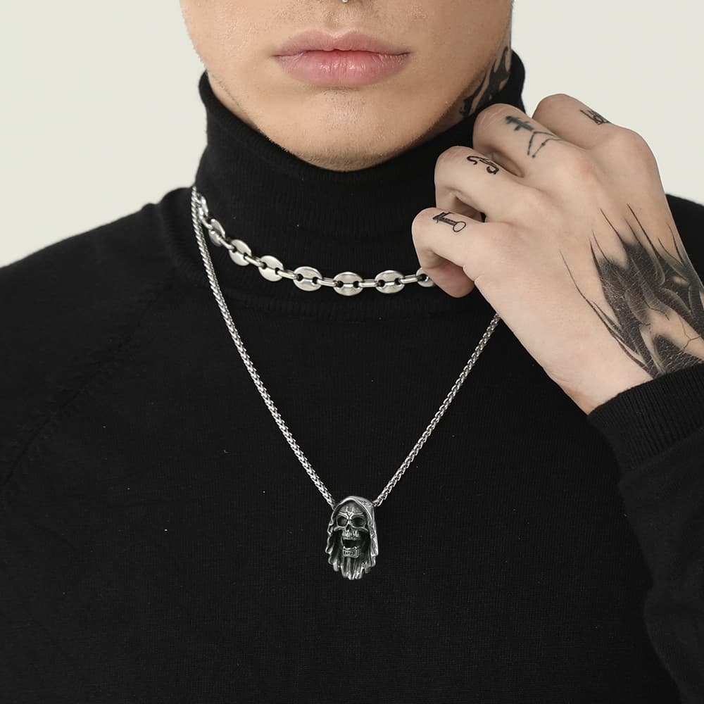 Grim Reaper Skull Pendant Necklace For Men