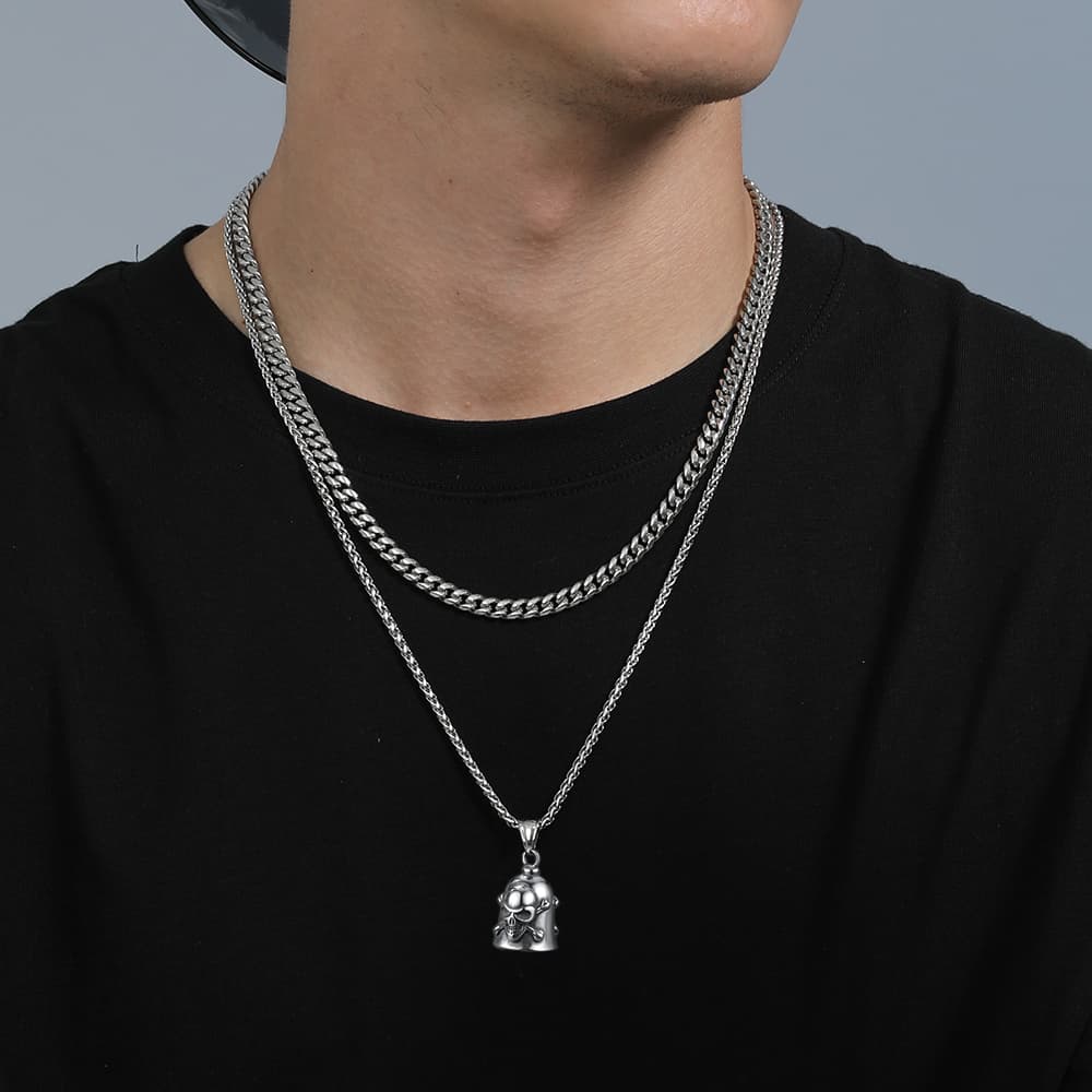Biker Skull Bell Pendant Necklace Gift For Motorcycle