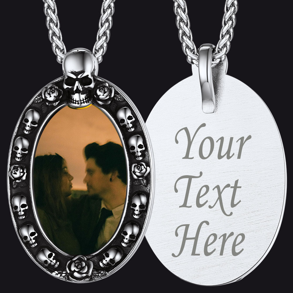Personalized Photo Pendant Necklace with Skull for Men Women