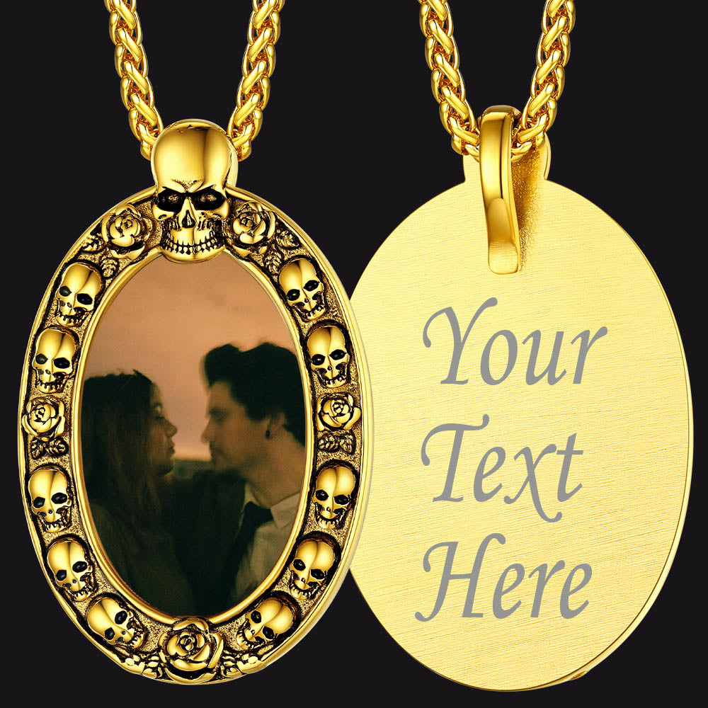 Personalized Photo Pendant Necklace with Skull for Men Women
