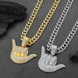 Full Diamond 666 Hand Pendant with Cuban Chain Necklace for Men