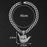 Full Diamond 666 Hand Pendant with Cuban Chain Necklace for Men