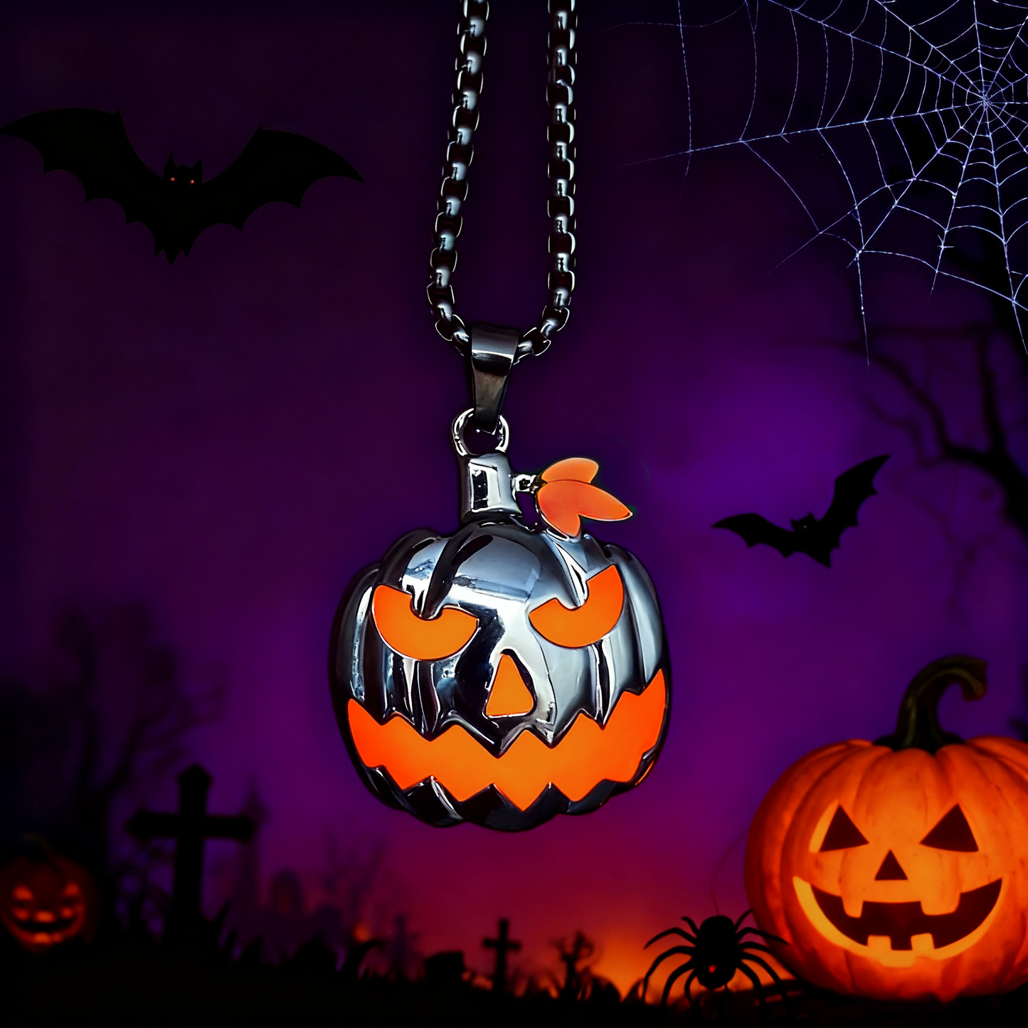 Halloween Glow in the Dark Pumpkin Pendant Necklace Gift
