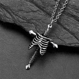 Gothic Jesus Skeleton Cross Pendant Necklace for Men