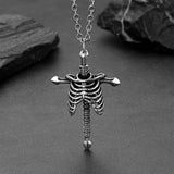 Gothic Jesus Skeleton Cross Pendant Necklace for Men