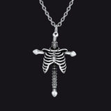 Gothic Jesus Skeleton Cross Pendant Necklace for Men