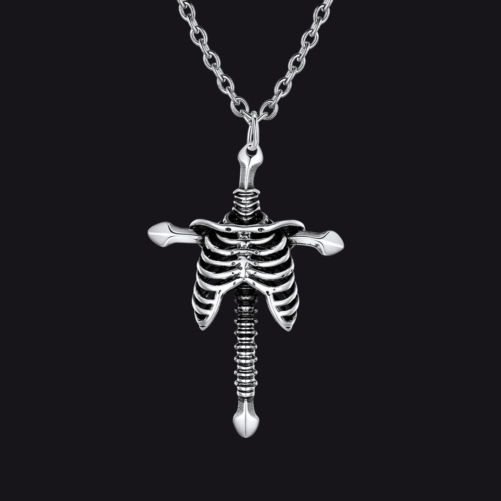 Gothic Jesus Skeleton Cross Pendant Necklace for Men