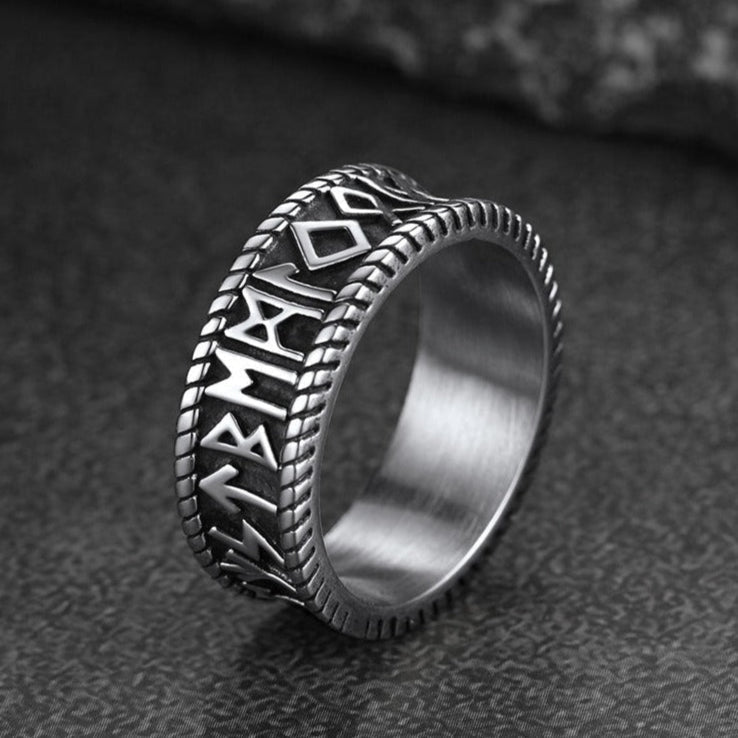 Stainless Steel Norse Viking Runes Band Ring for Men
