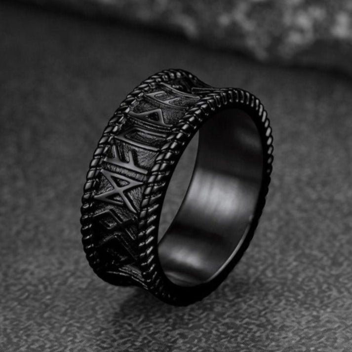 Stainless Steel Norse Viking Runes Band Ring for Men