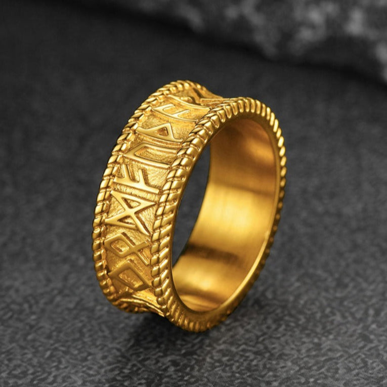 Stainless Steel Norse Viking Runes Band Ring for Men