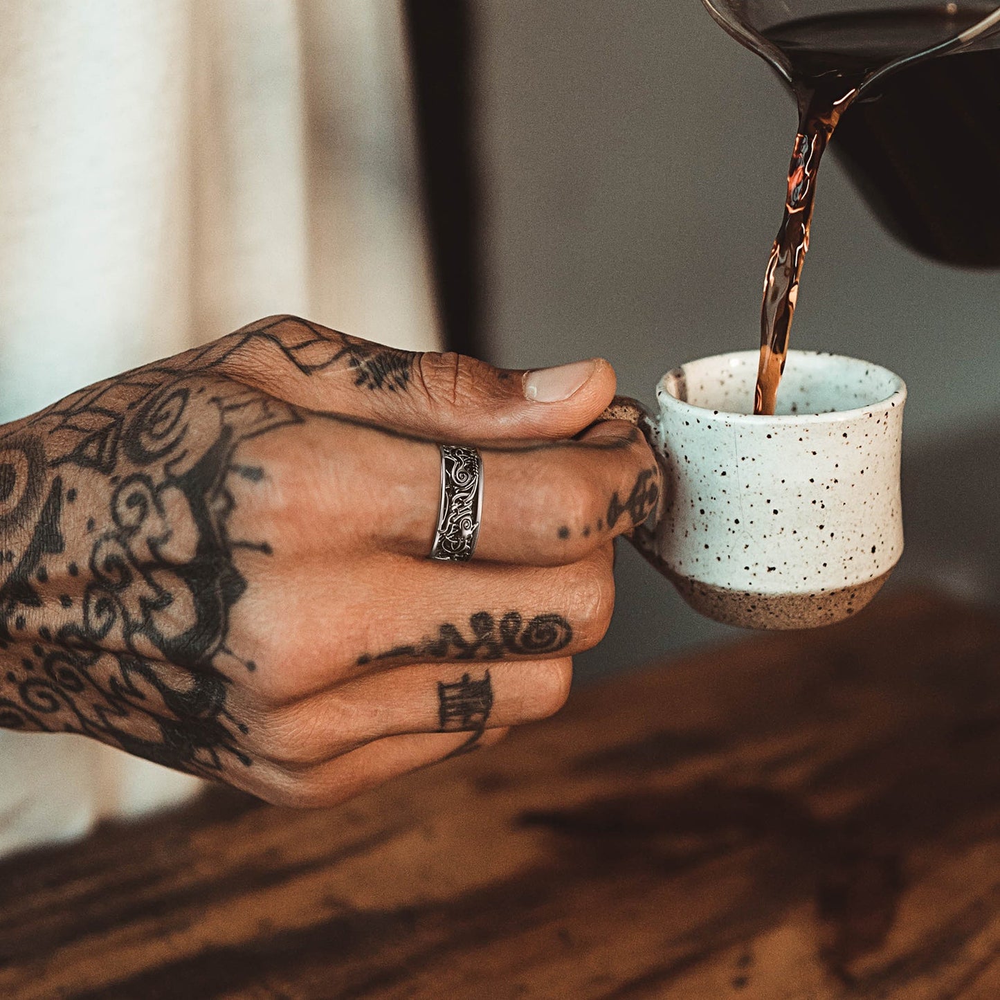 Norse Viking Celtic Wolf Ring Band For Men