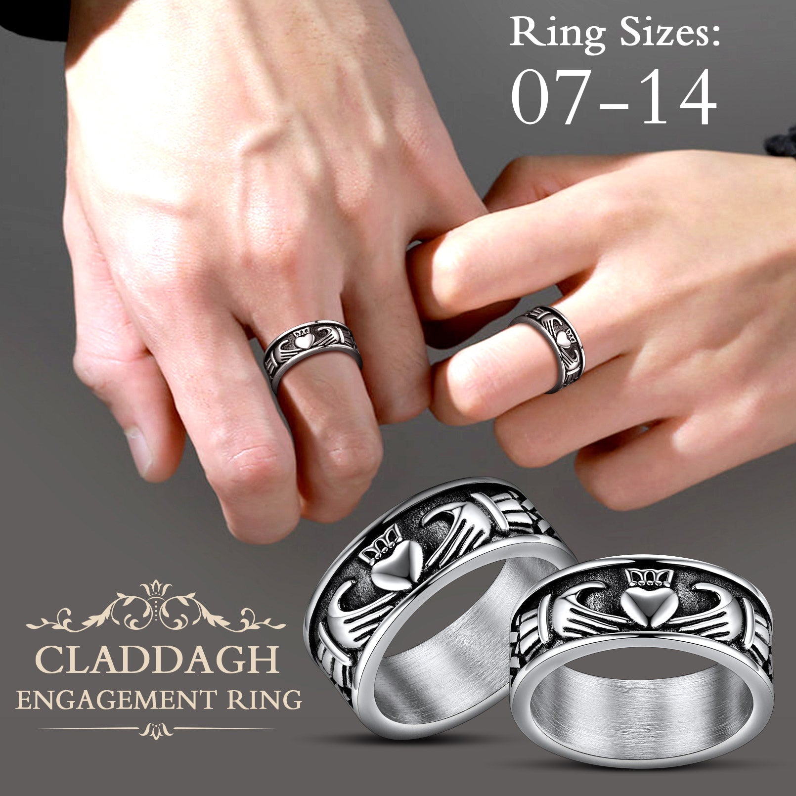 Celtic Claddagh Love Wedding Band Ring for Men Women