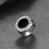 Black Onyx Signet Ring with Viking Runes for Men