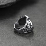 Black Onyx Signet Ring with Viking Runes for Men