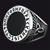 Black Onyx Signet Ring with Viking Runes for Men