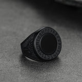 Black Onyx Signet Ring with Viking Runes for Men