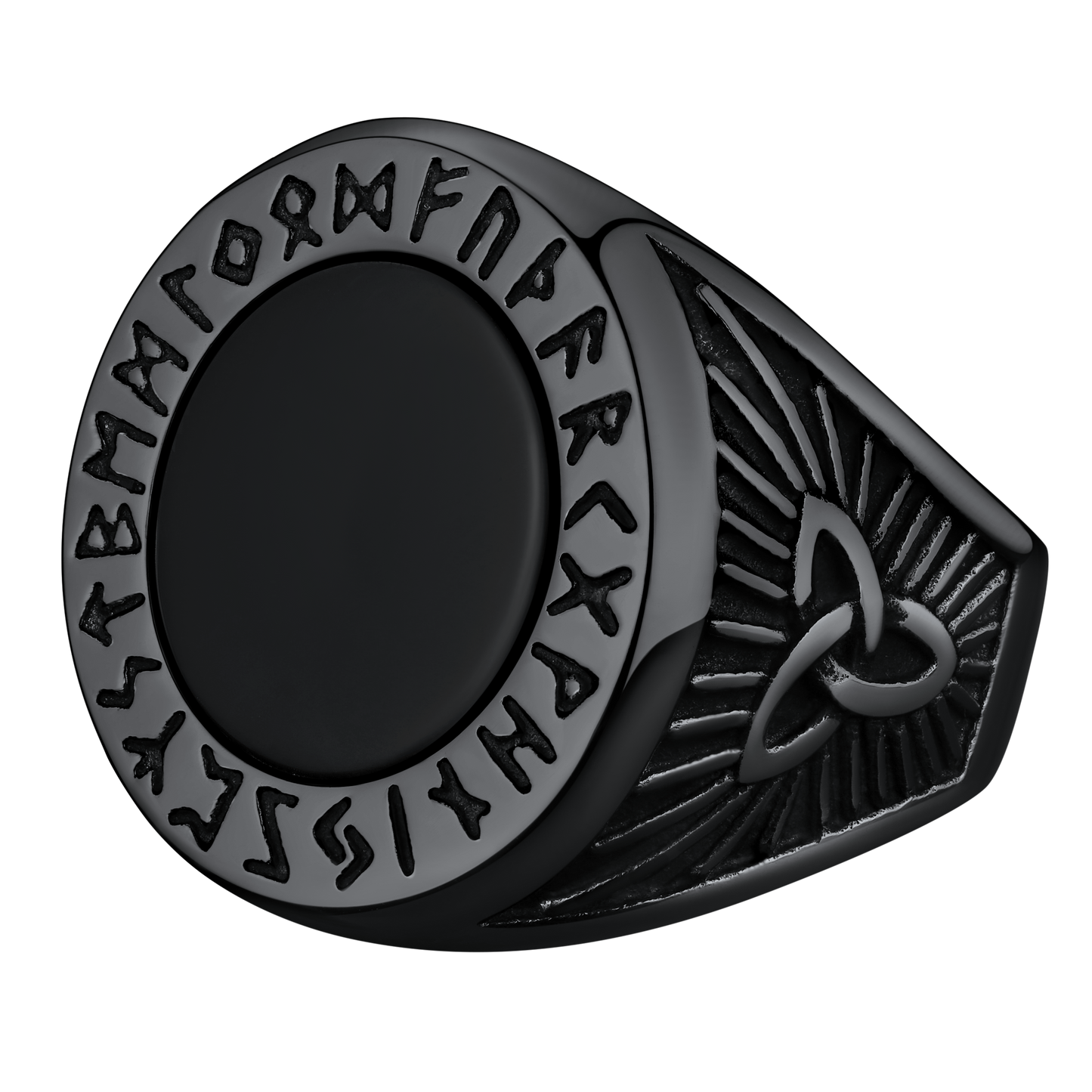 Black Onyx Signet Ring with Viking Runes for Men