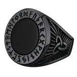 Black Onyx Signet Ring with Viking Runes for Men