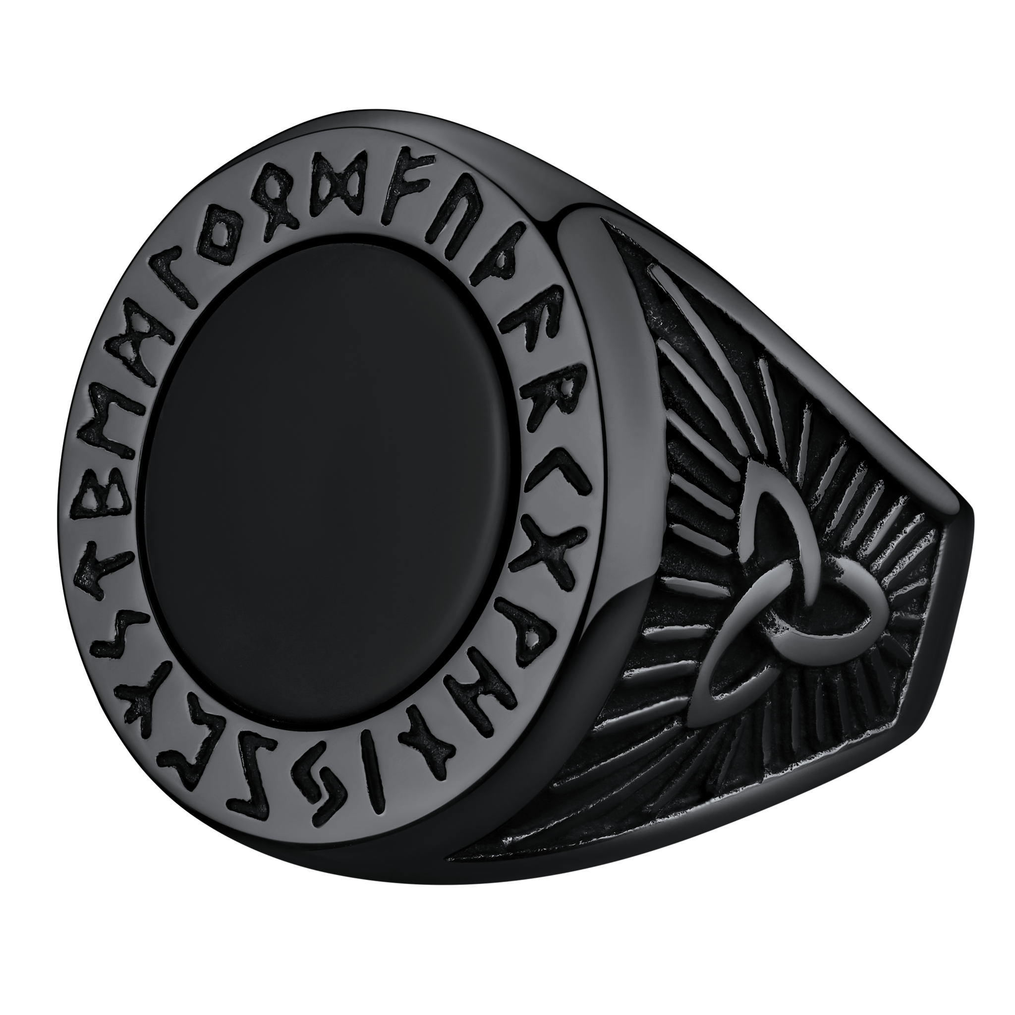 Black Onyx Signet Ring with Viking Runes for Men