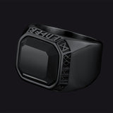 Customized Black Onyx Ring with Viking Runes for Men