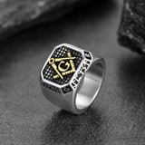Square Masonic Signet Ring with Runes for Men