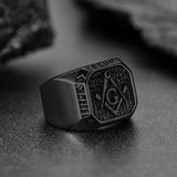 Square Masonic Signet Ring with Runes for Men