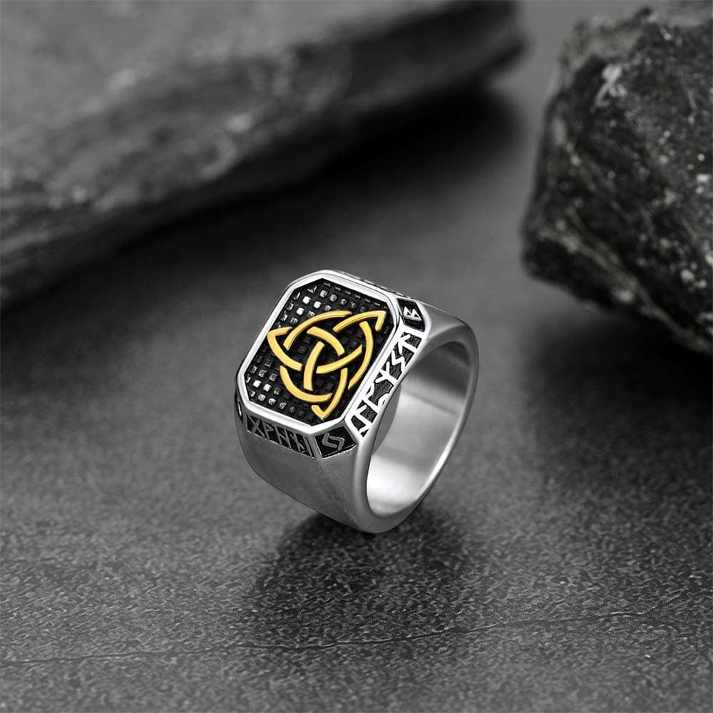 Celtic Knot Signet Ring with Viking Runes