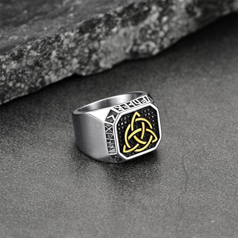 Celtic Knot Signet Ring with Viking Runes